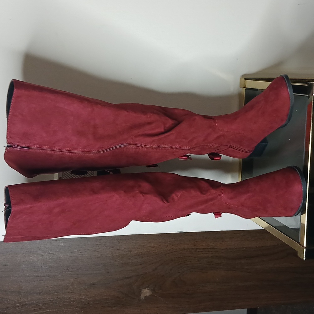 Torrid wine bow back heeled boots size 9.5w